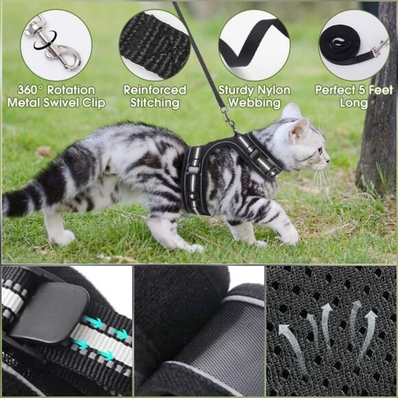 🔹️NIB Black Cat or Dog Reflective Harness & Leash Small - Picture 6 of 16